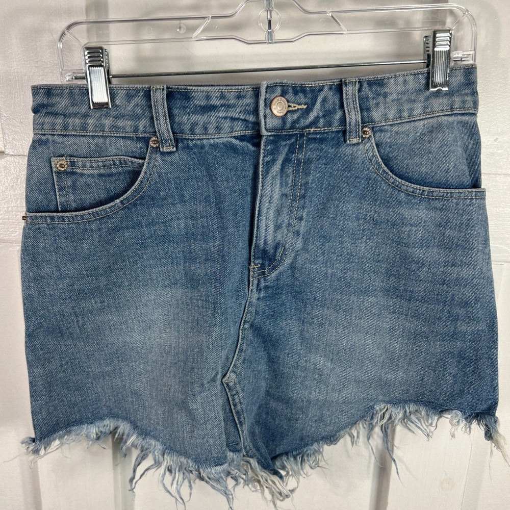 White Birch Blue Denim Mini Skirt Frayed Raw Hem S40019XL Womens Size Small